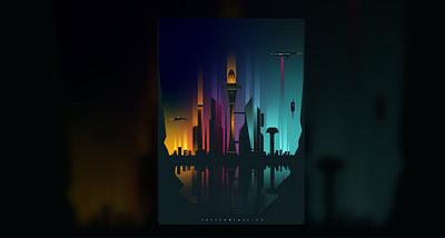 Neon Skyline of Metropolis 2d board game book cover flat illustration vector