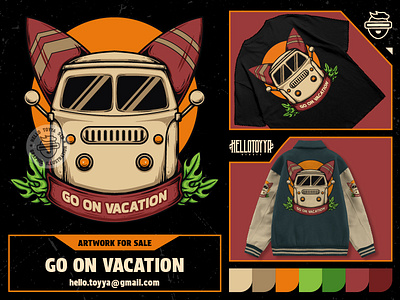 (DESIGN FOR SALE) Go on Vacation Artwork for Tshirt Design apparel artwork artwork for sale beach branding car clothing brand design for sale graphic design holiday illustration ocean retro streetwear sunset surfing tshirt design vacation vintage vw old