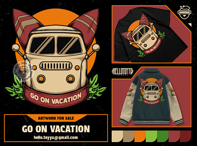 (DESIGN FOR SALE) Go on Vacation Artwork for Tshirt Design apparel artwork artwork for sale beach branding car clothing brand design for sale graphic design holiday illustration ocean retro streetwear sunset surfing tshirt design vacation vintage vw old