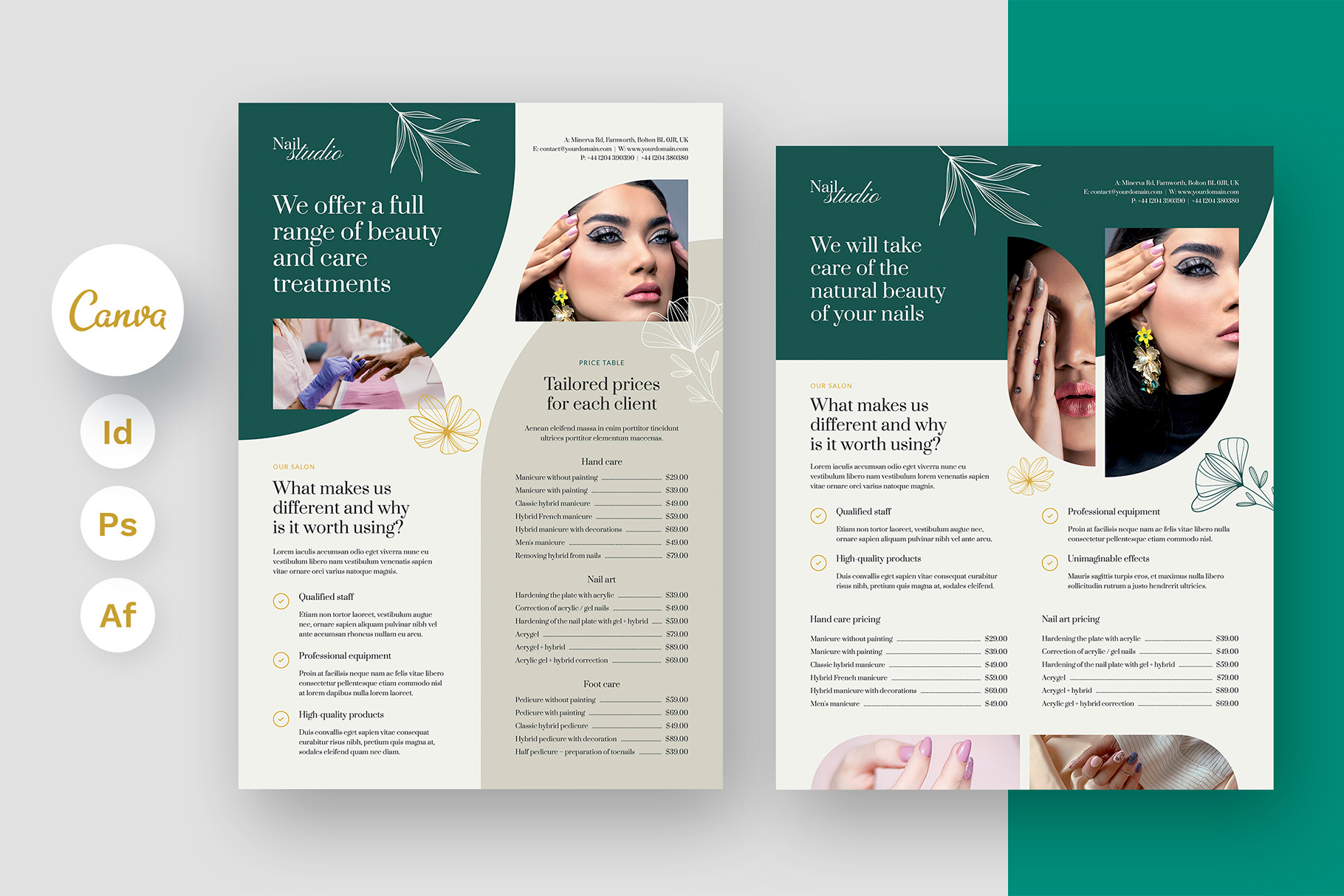 Nail Salon Beauty Business Flyer Template aesthetic medicine beauty business flyer beauty businsess beauty flyer template canva template esthetician template flyer design flyer print design flyer print template flyer template indesign template massage flyer nail salon nail salon flyer photoshop template price list price table pricing flyer salon flyer salon offer