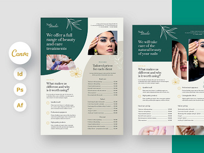 Nail Salon Beauty Business Flyer Template aesthetic medicine beauty business flyer beauty businsess beauty flyer template canva template esthetician template flyer design flyer print design flyer print template flyer template indesign template massage flyer nail salon nail salon flyer photoshop template price list price table pricing flyer salon flyer salon offer