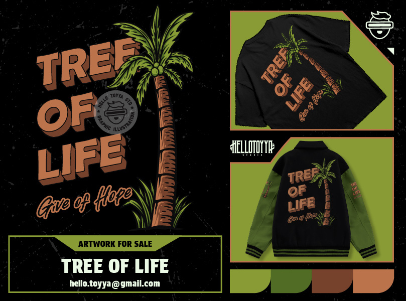 (DESIGN FOR SALE) Tree of Life Artwork for T-shirt Design apparel artwork beach branding clothing brand coconut design for sale event graphic design holiday illustration logo illustration merchandise natural ocean streetwear tree tshirt design vintage