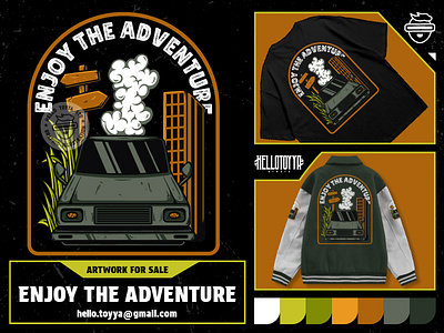 Enjoy The Adventure Artwork for Merchandise/T-shirt Design adventure apparel artwork for sale badge design branding car clothing clothing brand enjoy graphic design illustration logo merchandise mountain natural nature old car streetwear tshirt design