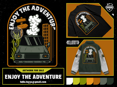 Enjoy The Adventure Artwork for Merchandise/T-shirt Design adventure apparel artwork for sale badge design branding car clothing clothing brand enjoy graphic design illustration logo merchandise mountain natural nature old car streetwear tshirt design