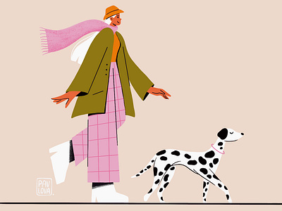 A Stylish Stroll with My Dalmatian creative digitalart dog fashion girl illustration picture style woman