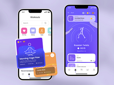 FitQuest - mobile app elinext fit fitness gamification health healthcare illustration life menu mobile app timer ui ux workout yoga