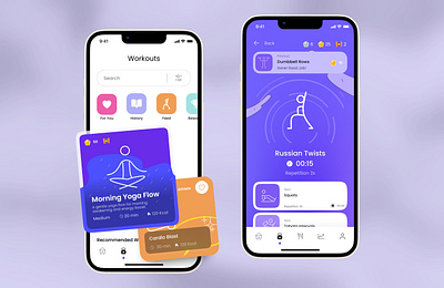 FitQuest - mobile app elinext fit fitness gamification health healthcare illustration life menu mobile app timer ui ux workout yoga