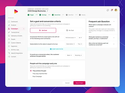 Campaigns Set Goal add campaigns frequent ask question goal exit set goal stepper ui web app