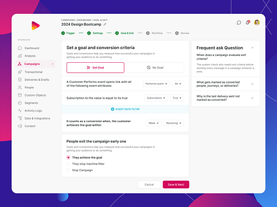 Campaigns Set Goal add campaigns frequent ask question goal exit set goal stepper ui web app
