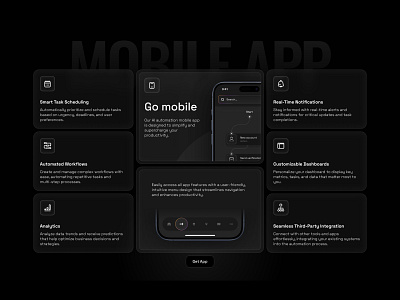 Mobile Grid app automation dark mode dashboard design minimal mobile mobile app product design ui ux web workflow