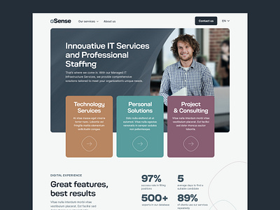 eSense: Technology solutions provider consulting hire hiring hr landing page personal professional project management services solutions technology