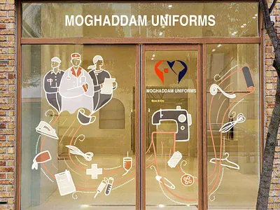 Medical Uniform Shop Window Design with Doodle Art branding design doodle doodling graphic design illustration