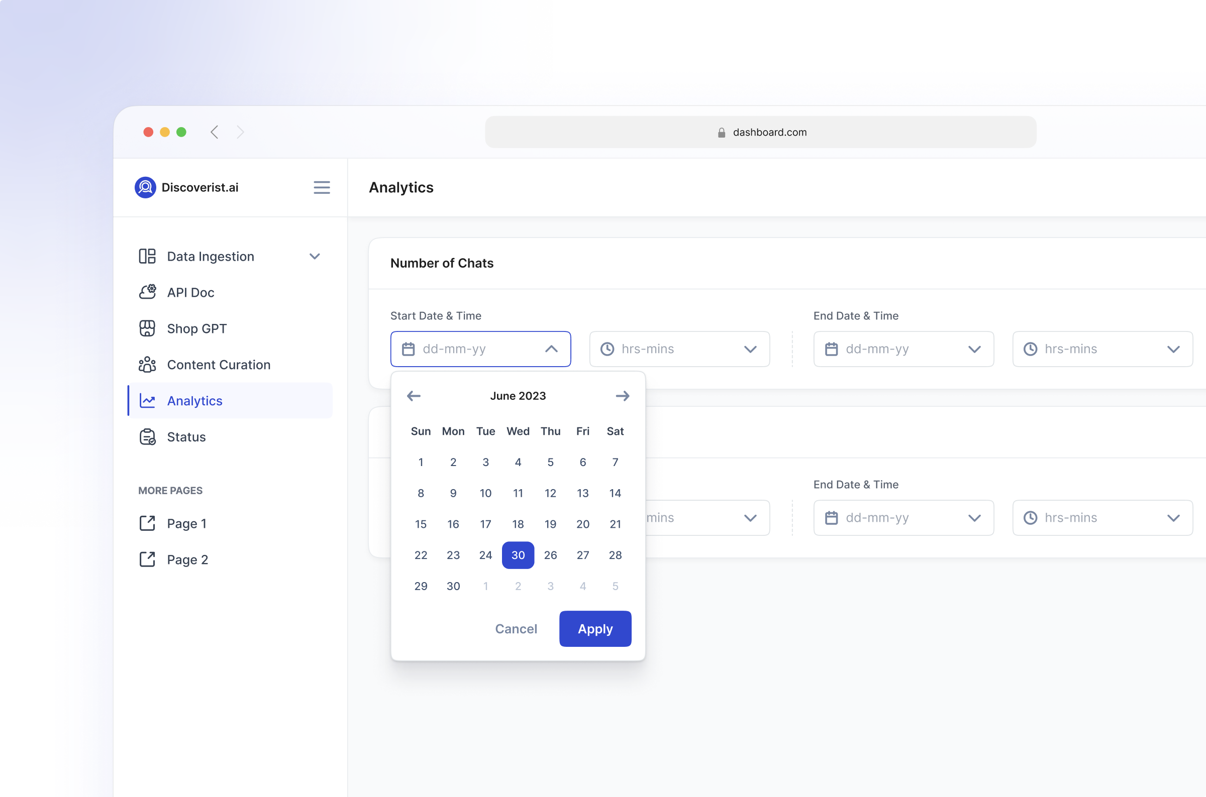 Date Selection | Analytics admin panel analytics dashboard date date selection design internal web app product design saas shopify integration ui