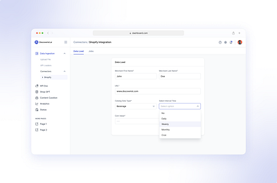 Data Load | Time Dropdown admin panel dashboard data data load design internal web app product design saas shopify integration time dropdown ui