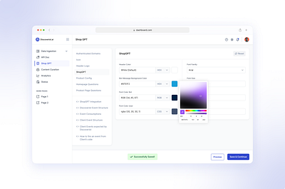 Color Picker | Shop GPT admin panel color picker color picker popup color select dashboard design internal web app product design saas shop gpt shopify integration ui