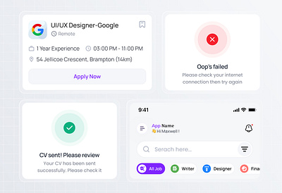 Job Finder Component (Ui deisgn ) app design component figma design job job app job finder job finder mobile app job hunting job mobile app job search mobile app ui uiux