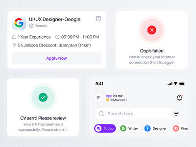 Job Finder Component (Ui deisgn ) app design component figma design job job app job finder job finder mobile app job hunting job mobile app job search mobile app ui uiux