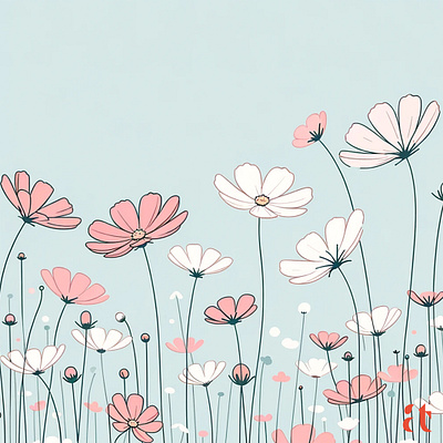 Meadow Whispers by Aravind Reddy Tarugu aravind art botanical art breeze cheerful cosmos flowers design illustration joy meadow minimal nature pastel playful reddy simplicity swaying tarugu vector whimsical