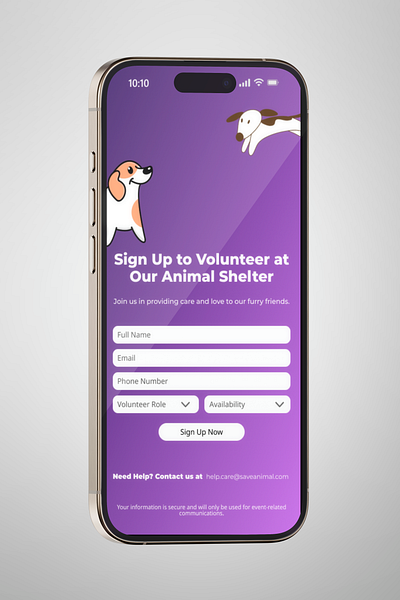 Animal Shelter Signup branding ui