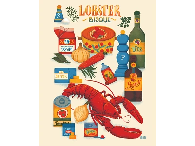 Spice up your kitchen with a dash of nostalgia adobe brushes foodillustration illustration illustrator kitchen lobster muti photoshop recipes red retro spice tea towel texture vintageispired yellow