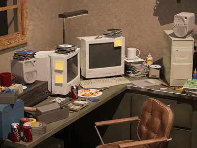 The room of a computer geek programmer from the '90s 3d computer geek game level gamedev level art level design programmer room unity unreal engine