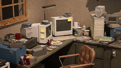 The room of a computer geek programmer from the '90s 3d computer geek game level gamedev level art level design programmer room unity unreal engine