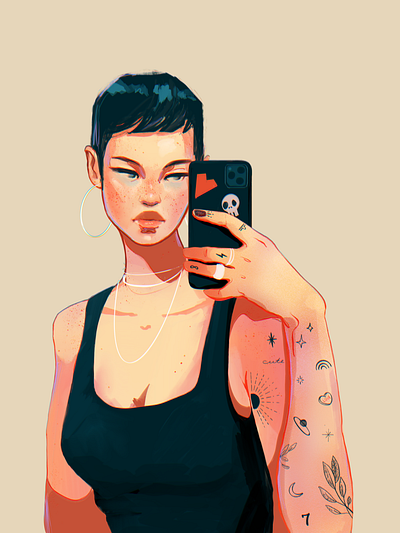 Selfie Girl 2d character digital digital art flat girl illustration procreate selfie