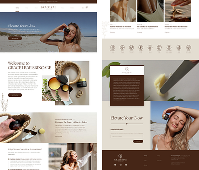 Homepage Ui design for a Skincare brand - Grace | Rae Skincare balm brand branding brown care cosmetic design ecommerce figma graphic design illustration light logo mockup modern natural shop skincare ui women