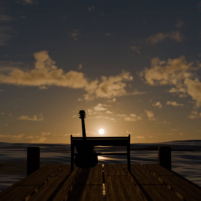 Calm sunset on a pier 3d 3d modelling animation blender custom design graphic design motion graphics