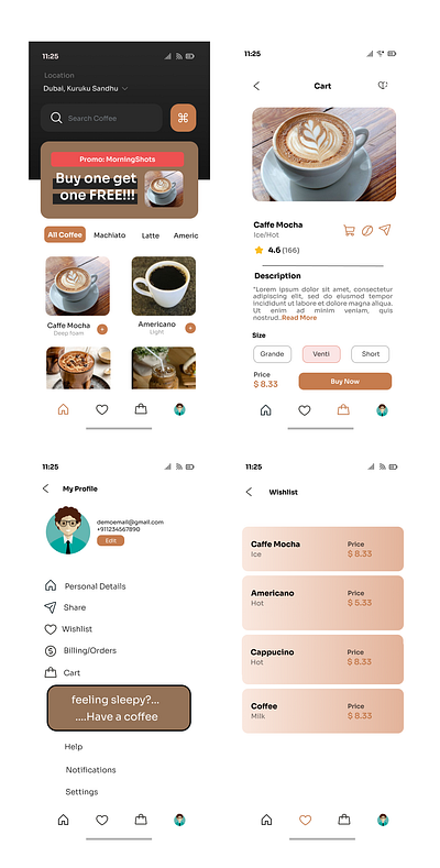 Caffe Bitte! - Coffee shop - Mobile application app branding design figma graphic design illustration logo ui uiux ux vector