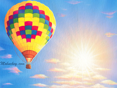 A Memorable Ride | Gouache Paint Illustration art art prints artist artwork clouds commission freelance gouache hot air balloon illustration illustrator paint painter painting sky skyscape sun travel wall art watercolor