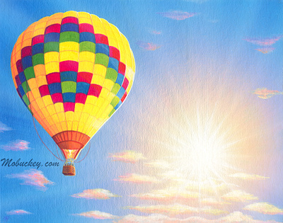 A Memorable Ride | Gouache Paint Illustration art art prints artist artwork clouds commission freelance gouache hot air balloon illustration illustrator paint painter painting sky skyscape sun travel wall art watercolor