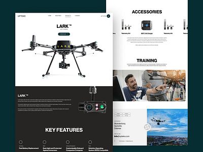 Landing page for a drone manufacturer black camera drone landing page minimalistic