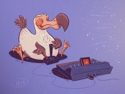 Relics #2: "8-bit bliss..." 8 bit atari atari 2600 character design cute digital illustration dodo dodo bird extinct illustration joystick nostalgia obselete old pacman retro video game vintage