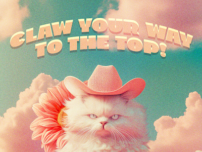 Claw your way to the top bones cat claws cowboy cowboyboots cute digital illustration funny graphic design illustration kitty pink poster poster design puss pussnboots retro sky vintage viscious