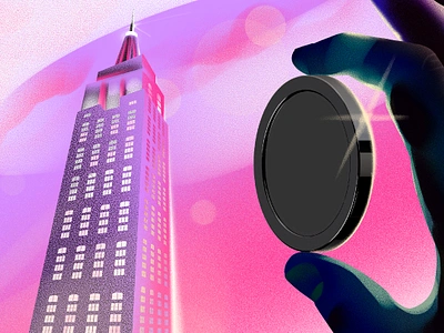 Real Estate & Crypto 2d adobe building coin design empire state grainy illustration new york photoshop pink procrate psd skyscrapper