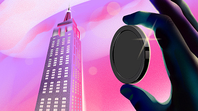 Real Estate & Crypto 2d adobe building coin design empire state grainy illustration new york photoshop pink procrate psd skyscrapper