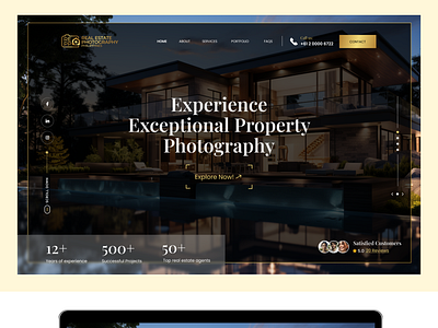 Real estate photography landing page agency beautiful design elegant floor plan icons landing page minimal photography property reak estate seo ui uiux user interface ux videography website