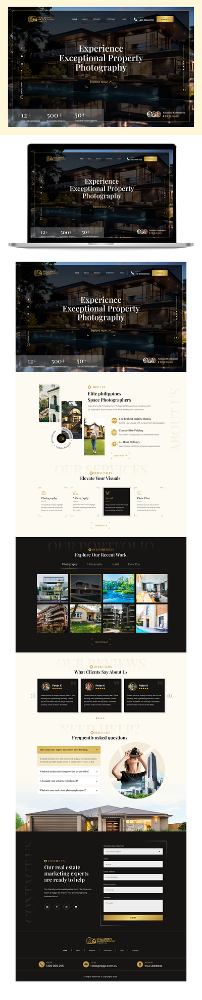 Real estate photography landing page agency beautiful design elegant floor plan icons landing page minimal photography property reak estate seo ui uiux user interface ux videography website