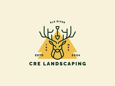 CRE Landscaping Logo Option branding deer elk river graphic design icon illustration landscaping logo mark monoline shovel symbol tree typography