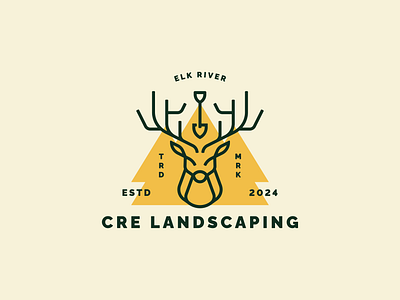 CRE Landscaping Logo Option branding deer elk river graphic design icon illustration landscaping logo mark monoline shovel symbol tree typography