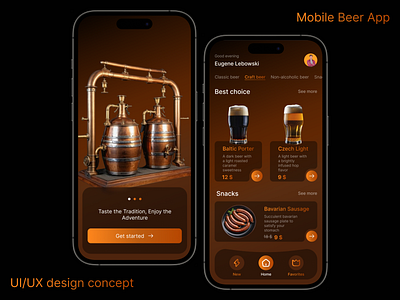 Mobile Beer App app beer black brown concept design figma gradient illustration mobile ui