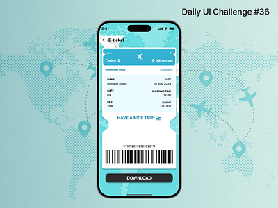 E-ticket for a flight with relevant info. UI design design product design ui ux