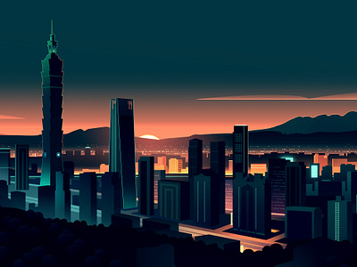 Taipei city futur illustration light neon retro