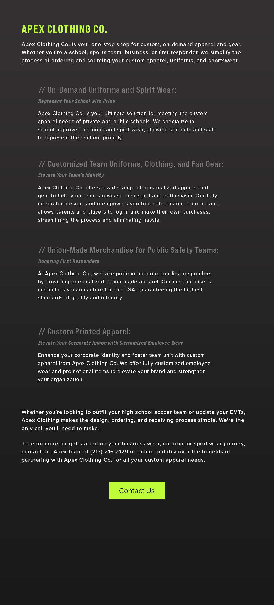 Apex Clothing Co. Website Copy Design branding graphic design typography