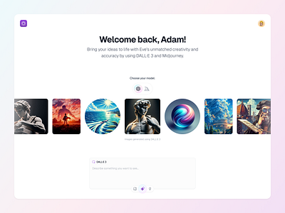 Eve - AI Image Generation Interface 🎨 ai ai interface artificial intelligence chat ai chatbot chatgpt clean conversation dalle design generative ai gradient image generation midjourney minimal product design ui ux webapp website