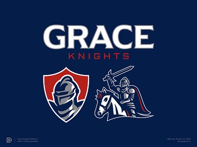 Grace Academy Knights | Branding armor athletics badge design brand identity custom type horse knight logo logo design logo designer mascot design mascot logo school school branding school logo shield sports brand sports branding sports identity sports logo