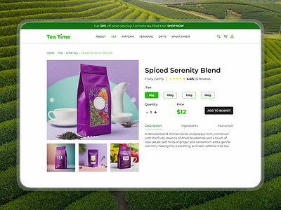 Tea Time - Detail Product Page detailed page drinks ecommerce product product page shopping tea ui ux web design