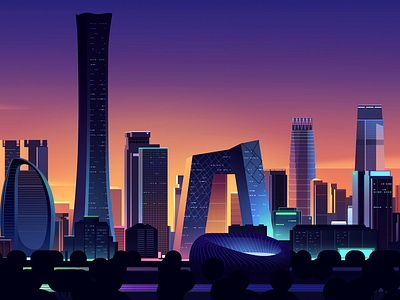 Beijing city design futur illustration light neon retro trystram