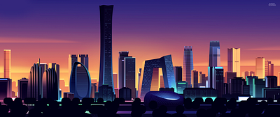 Beijing city design futur illustration light neon retro trystram